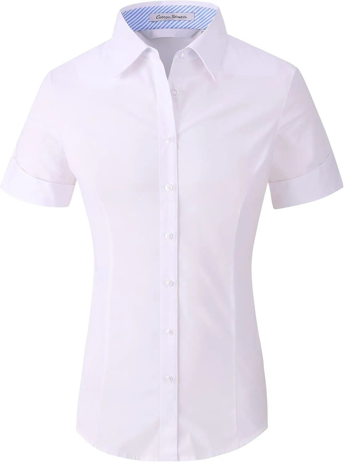 Alex Vando Womens Dress Shirts Wrinkle Free Solid Color Stretch Work Shirt