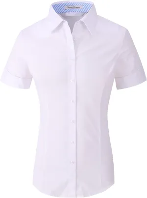 Alex Vando Womens Dress Shirts Wrinkle Free Solid Color Stretch Work Shirt