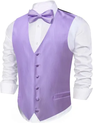 Barry.Wang Men's Waistcoat Bowtie Set Paisley Jacquard Silk V-Neck Vest Handkerchief Cufflinks Formal/Leisure Wedding Party