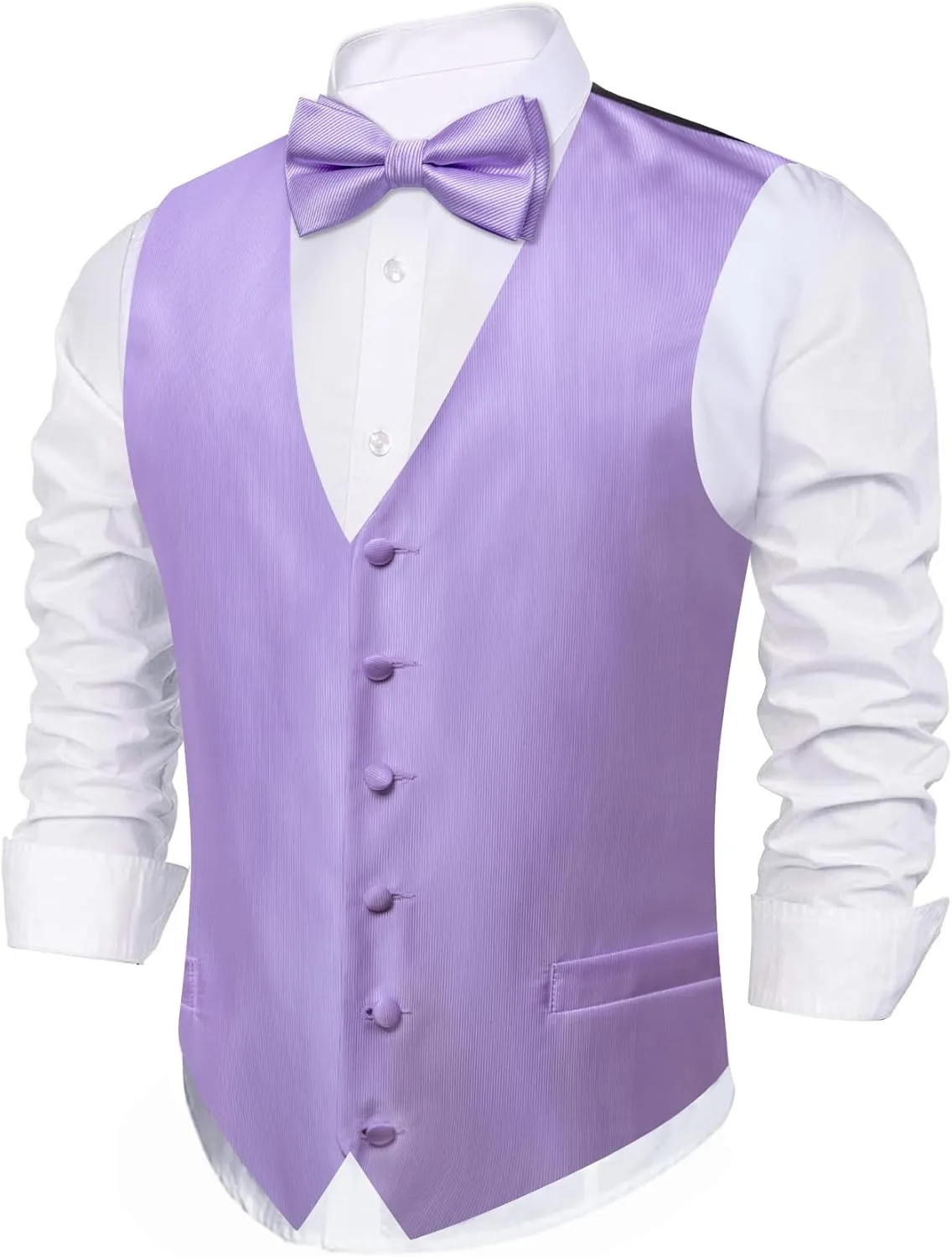 Barry.Wang Men's Waistcoat Bowtie Set Paisley Jacquard Silk V-Neck Vest Handkerchief Cufflinks Formal/Leisure Wedding Party