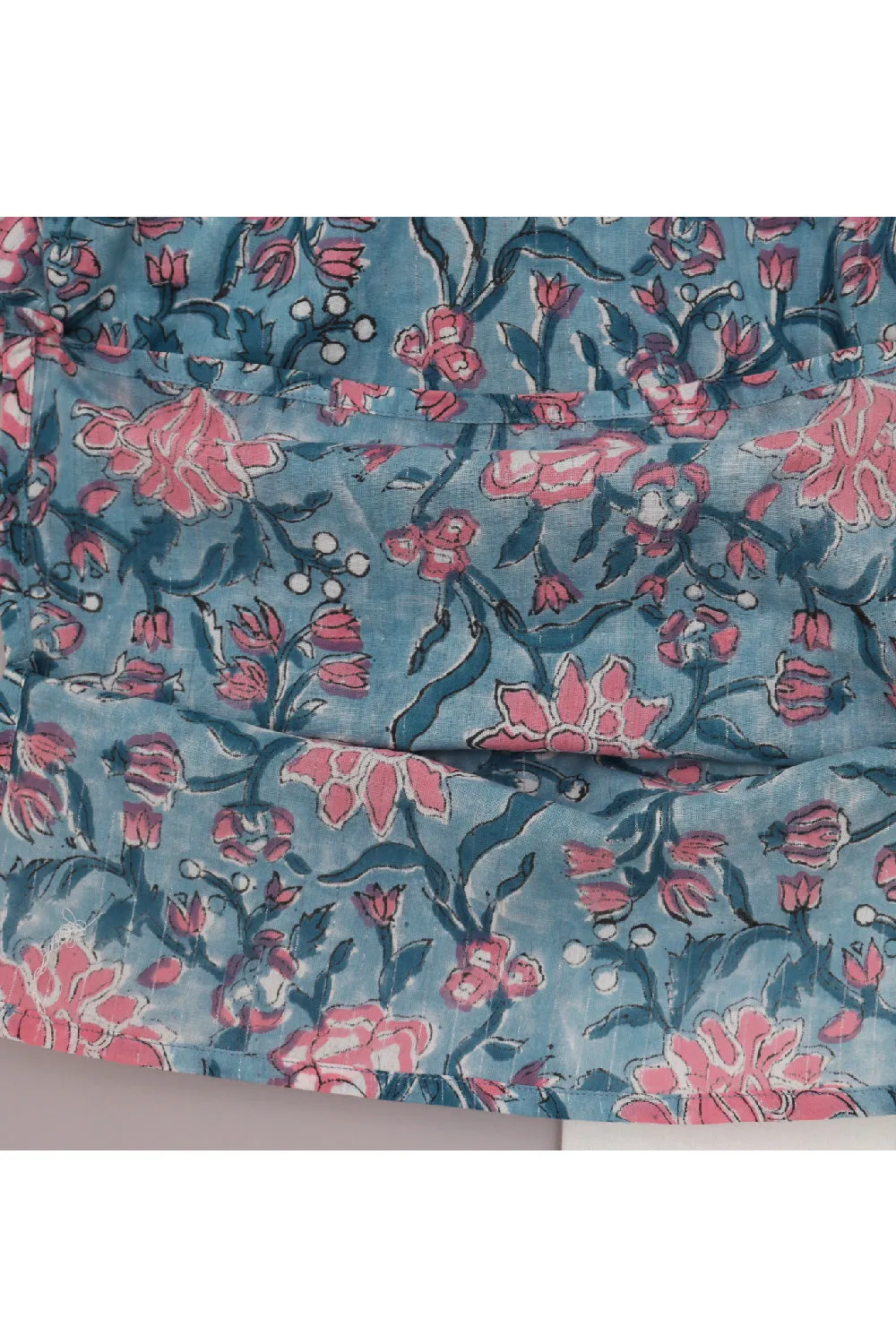 Blue And Pink Floral Printed Cotton Kurta With Pyjama Set