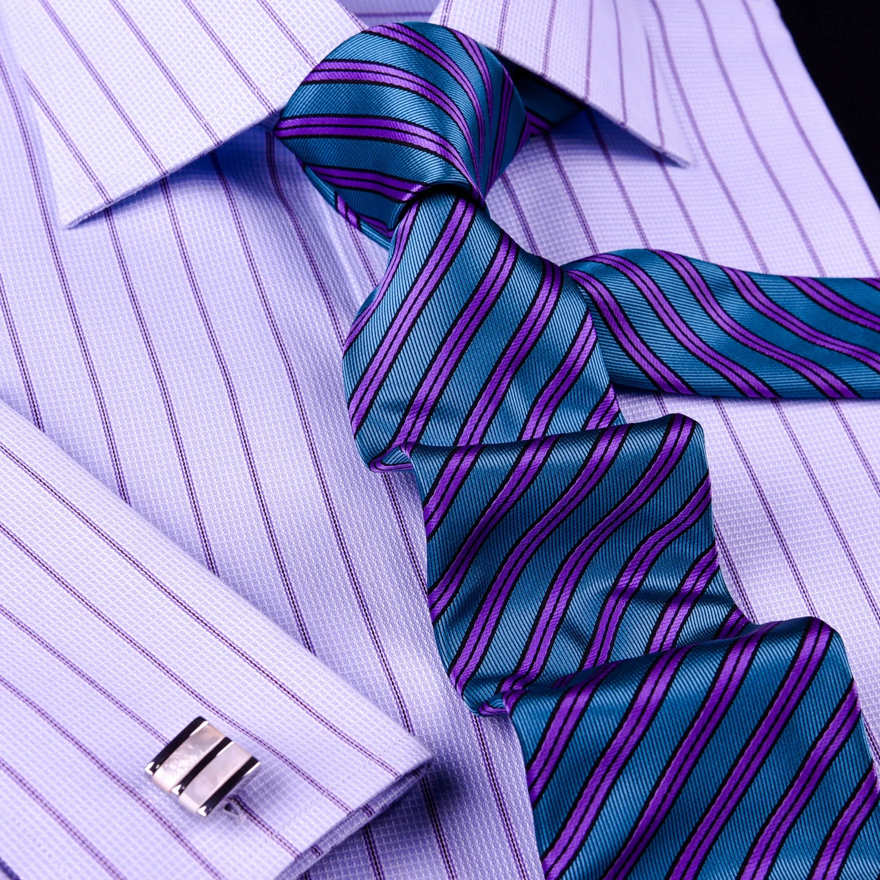 Blue Striped Dress Shirt Formal Business Designer Stripes Stylish Fashion