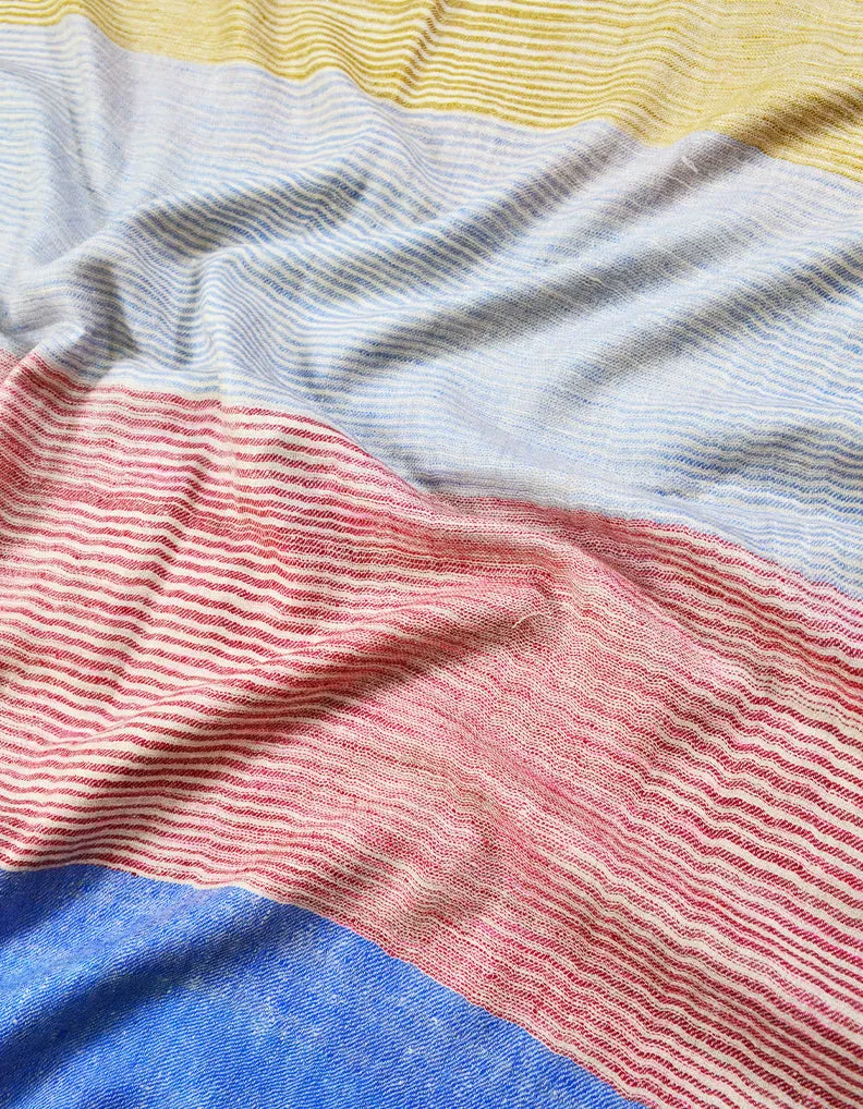 Blue White and Yellow Striped Pashmina Stole 7280