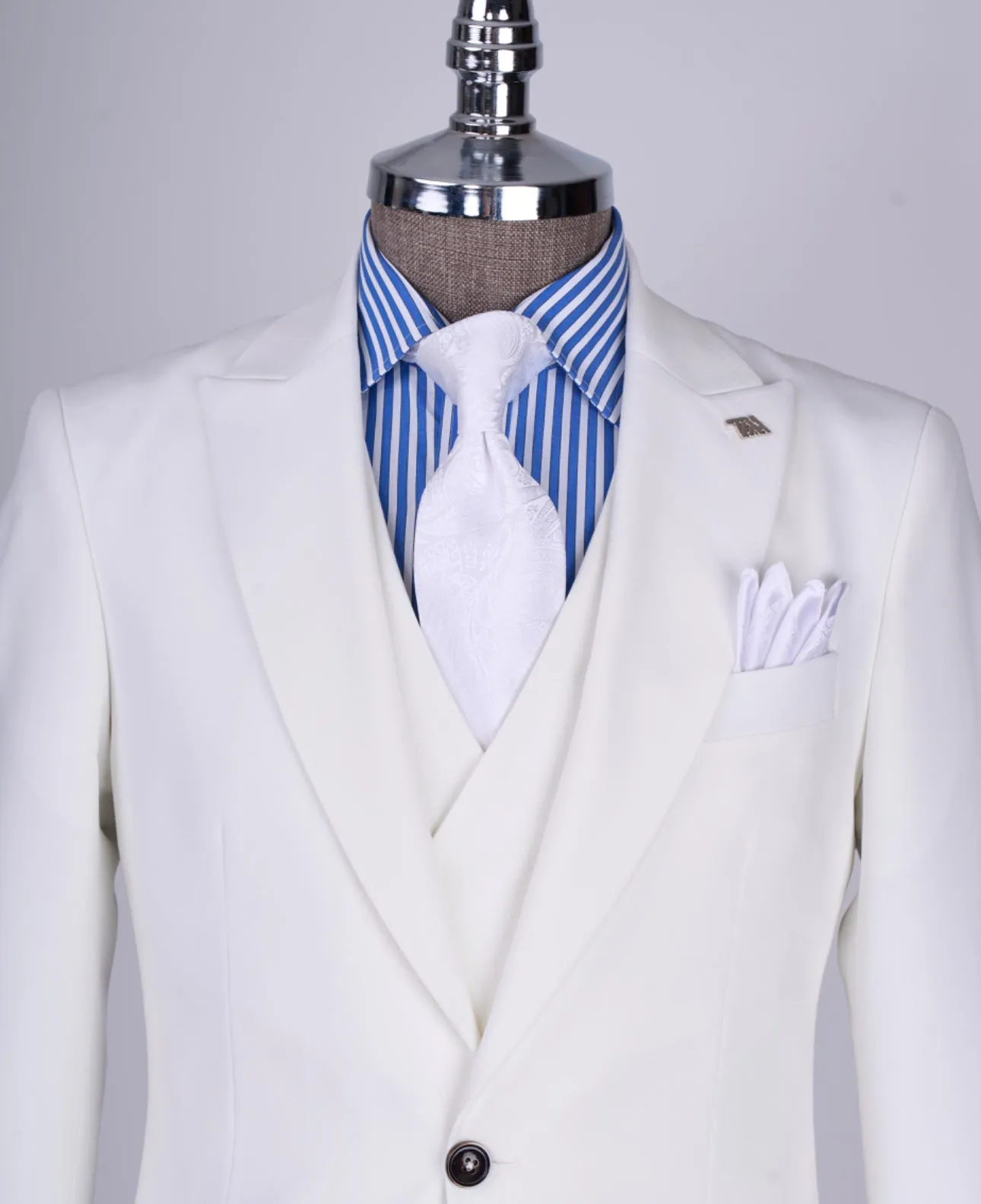 Bojoni Chicago Slim Fit Special Design White Suit