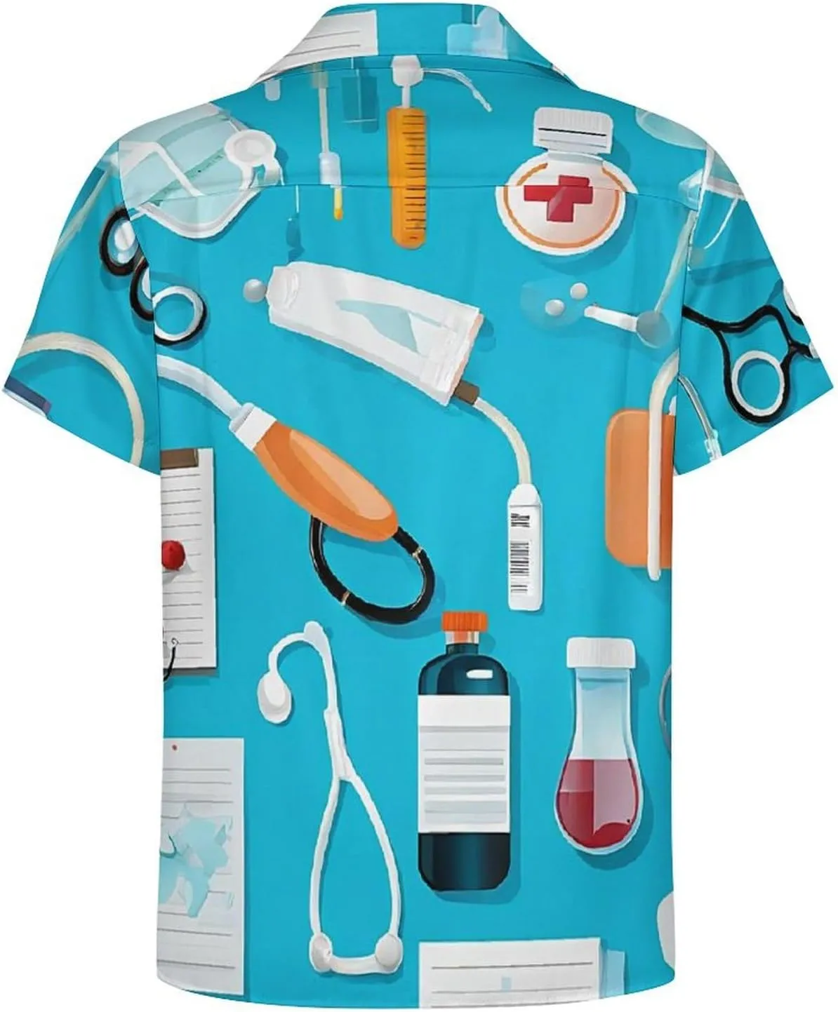 Cartoon Medicine Pattern Print Cuban Collar Shirt Classic Design for Comfort and Style
