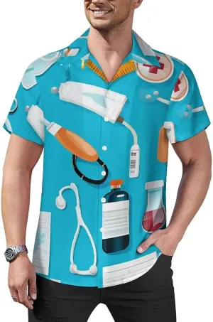 Cartoon Medicine Pattern Print Cuban Collar Shirt Classic Design for Comfort and Style