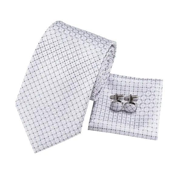 Classy Men Light Silver White Dotted Silk Tie