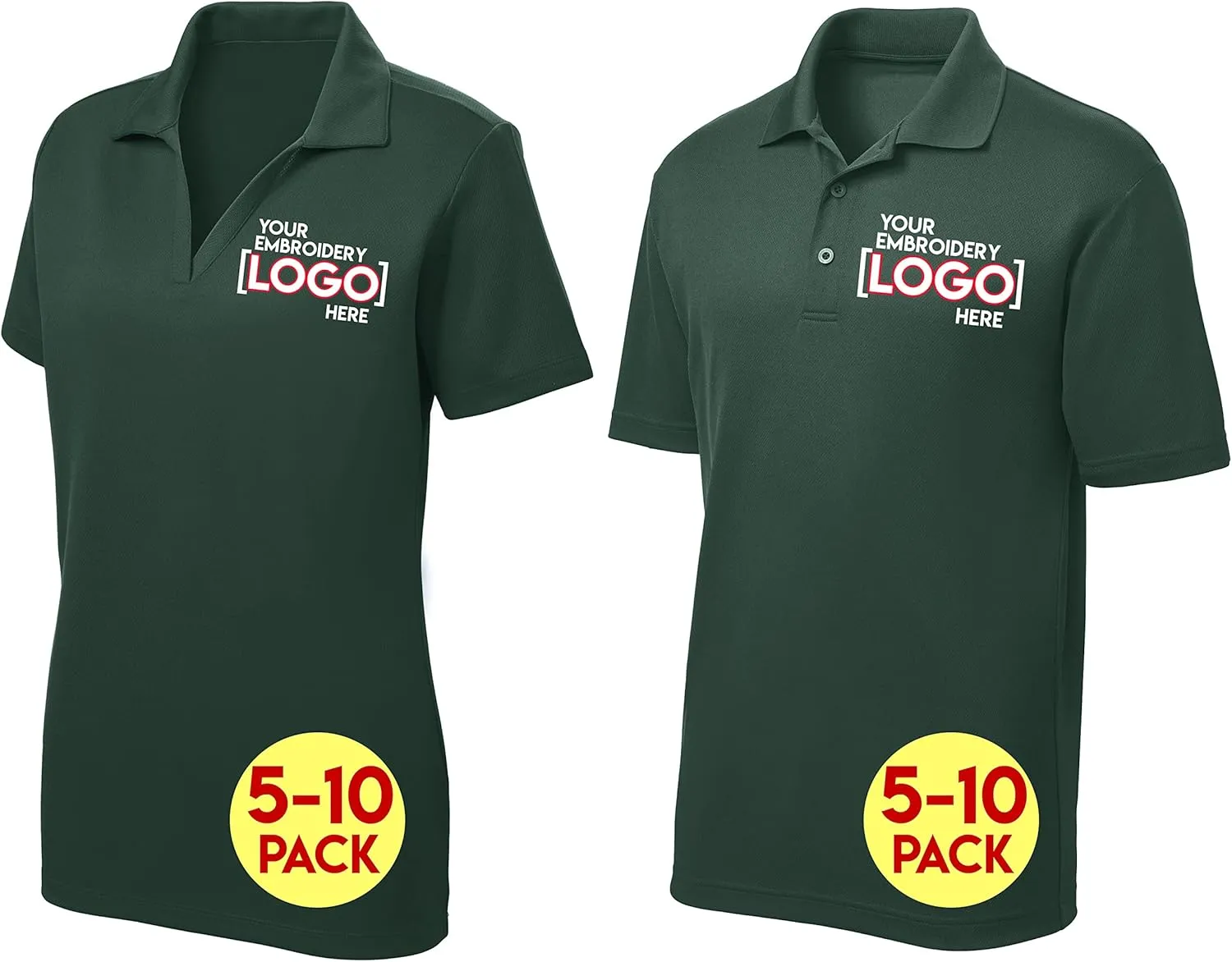 Custom Embroidered Polo Shirts for Women & Men, 5 or 10 Pack - Add Your Logo - Personalized Embroidery Polo Tees