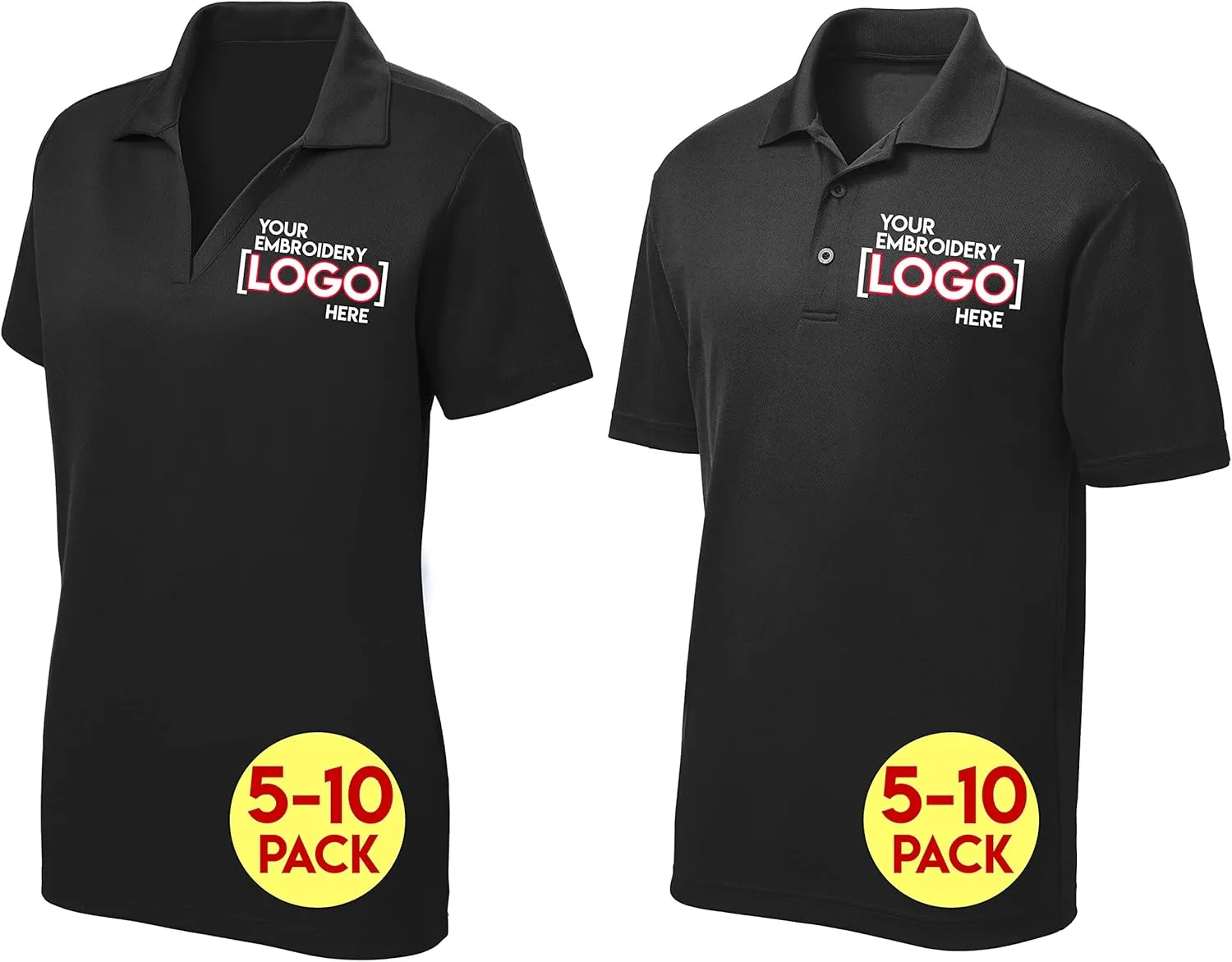 Custom Embroidered Polo Shirts for Women & Men, 5 or 10 Pack - Add Your Logo - Personalized Embroidery Polo Tees