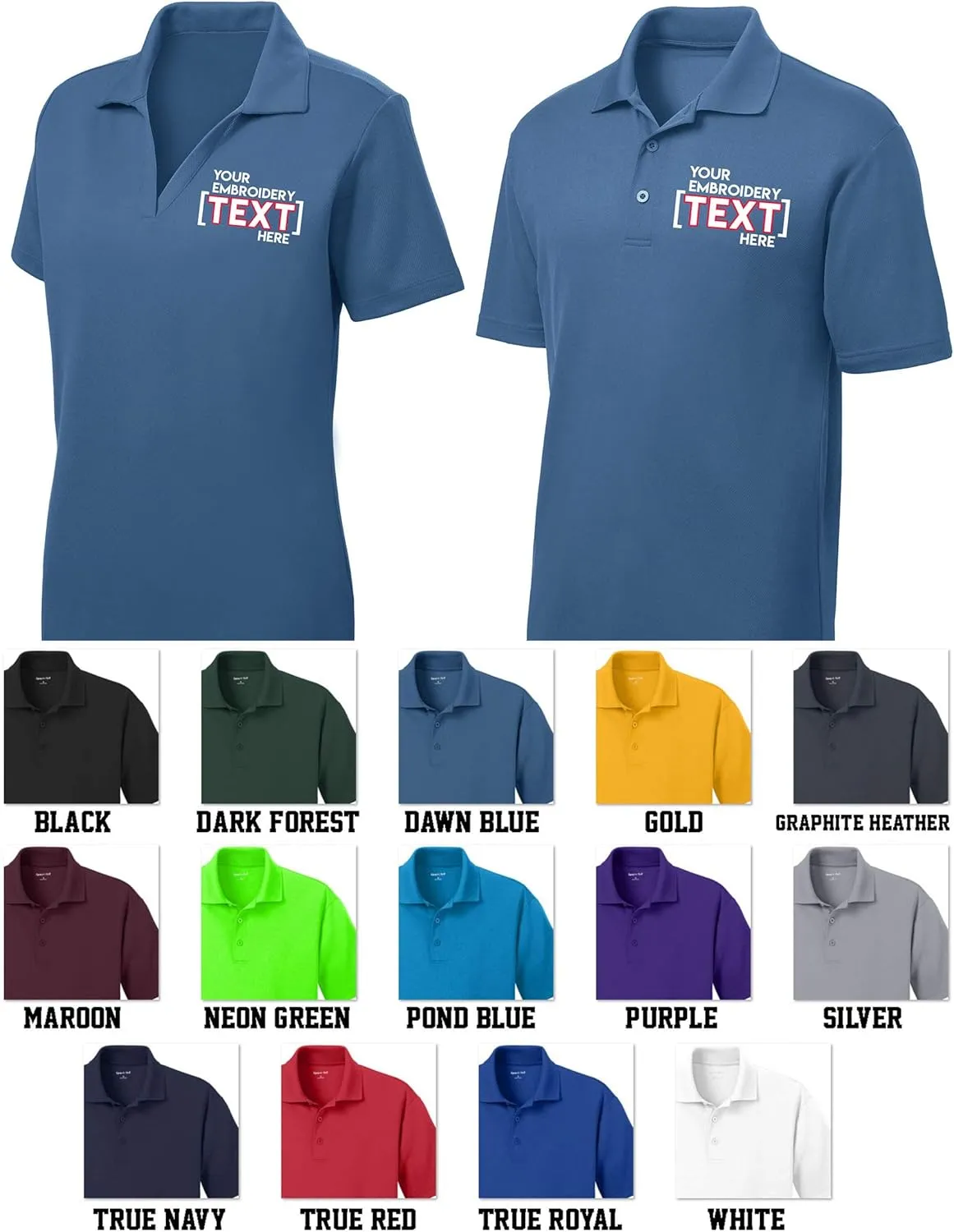 Custom Embroidered Shirts for Women - Your Text - Personalized Embroidery Polos