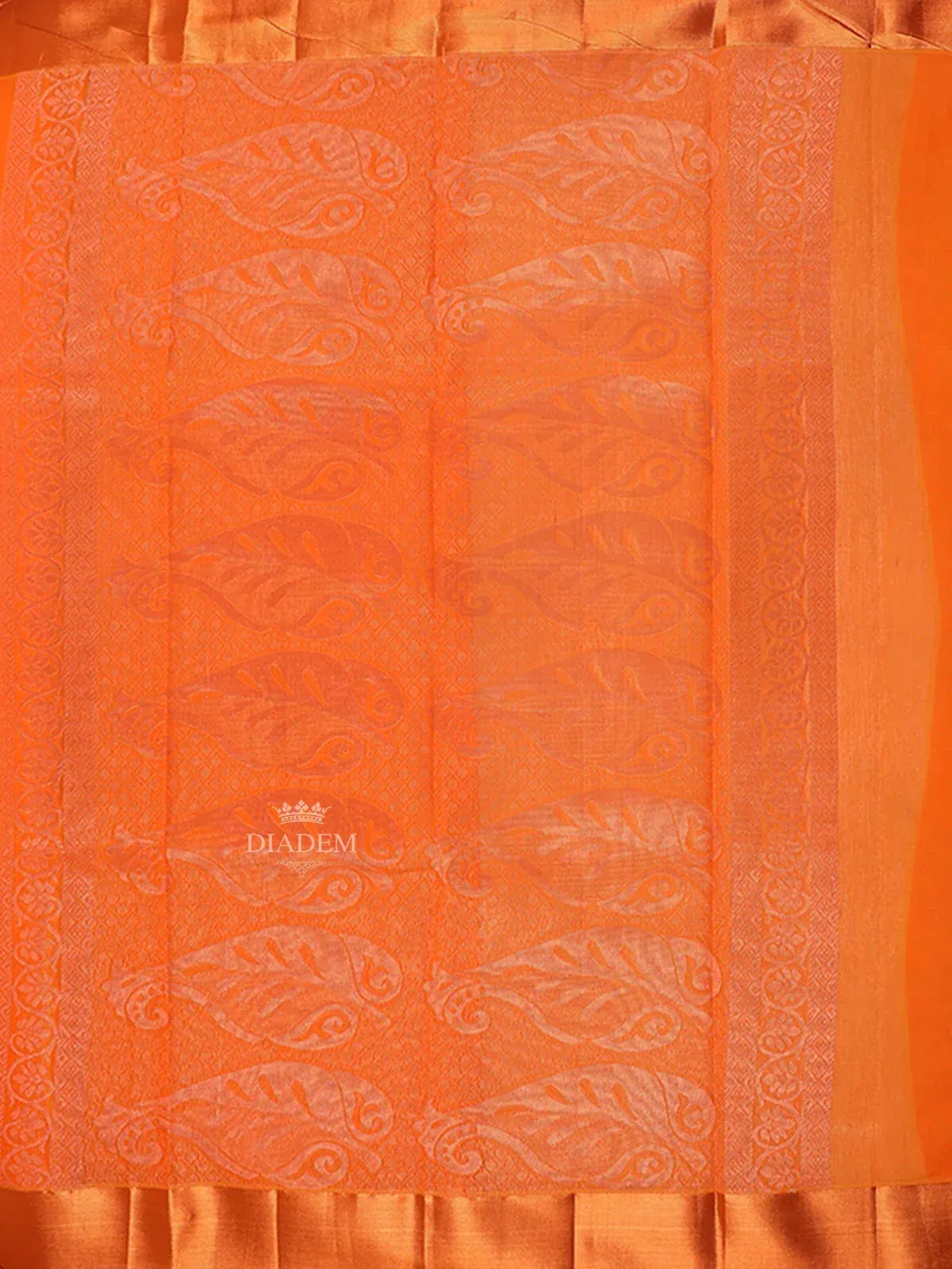 Dark Orange Silk Cotton Saree with Paisley Motif on the Body with Matching Border