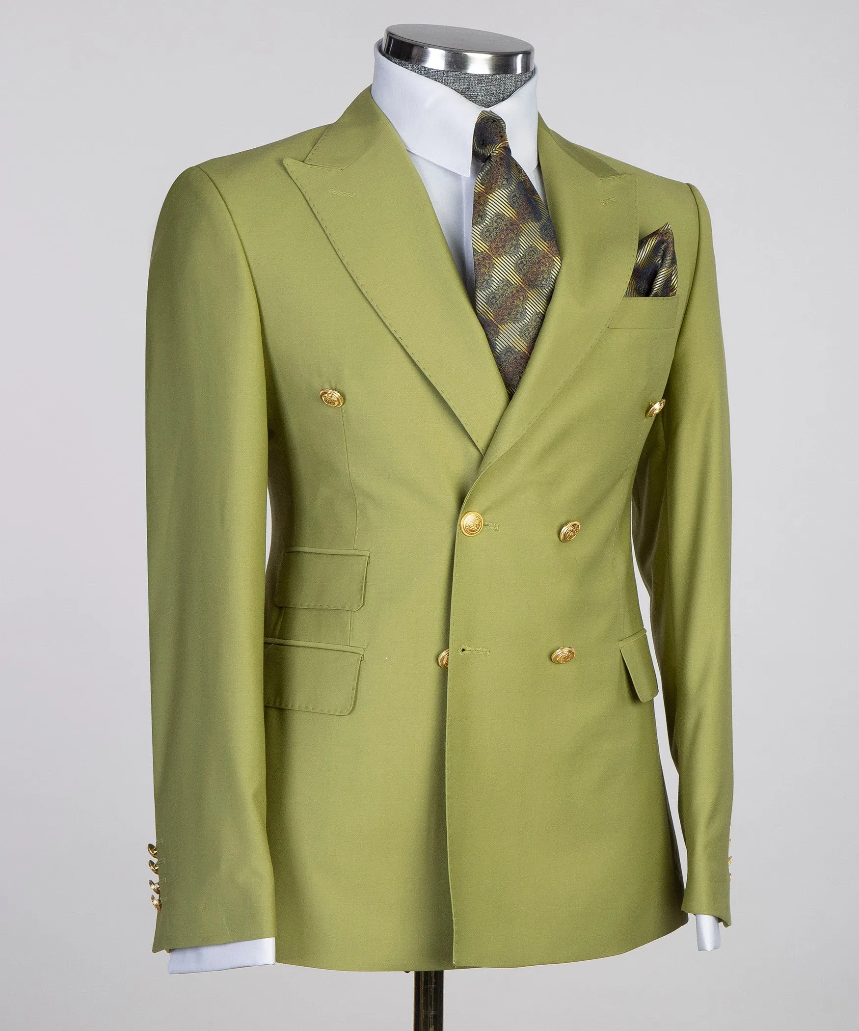 Double Breasted Olive Green Suit