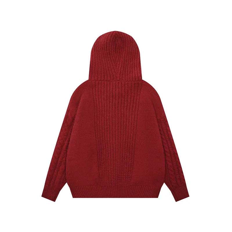 Faire Echo Red Vintage Hooded Knit Sweater