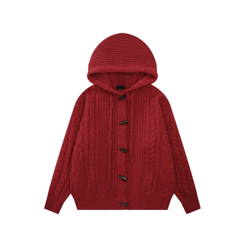 Faire Echo Red Vintage Hooded Knit Sweater