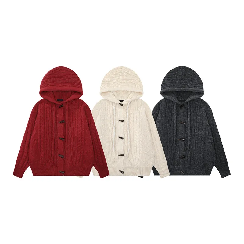 Faire Echo Red Vintage Hooded Knit Sweater