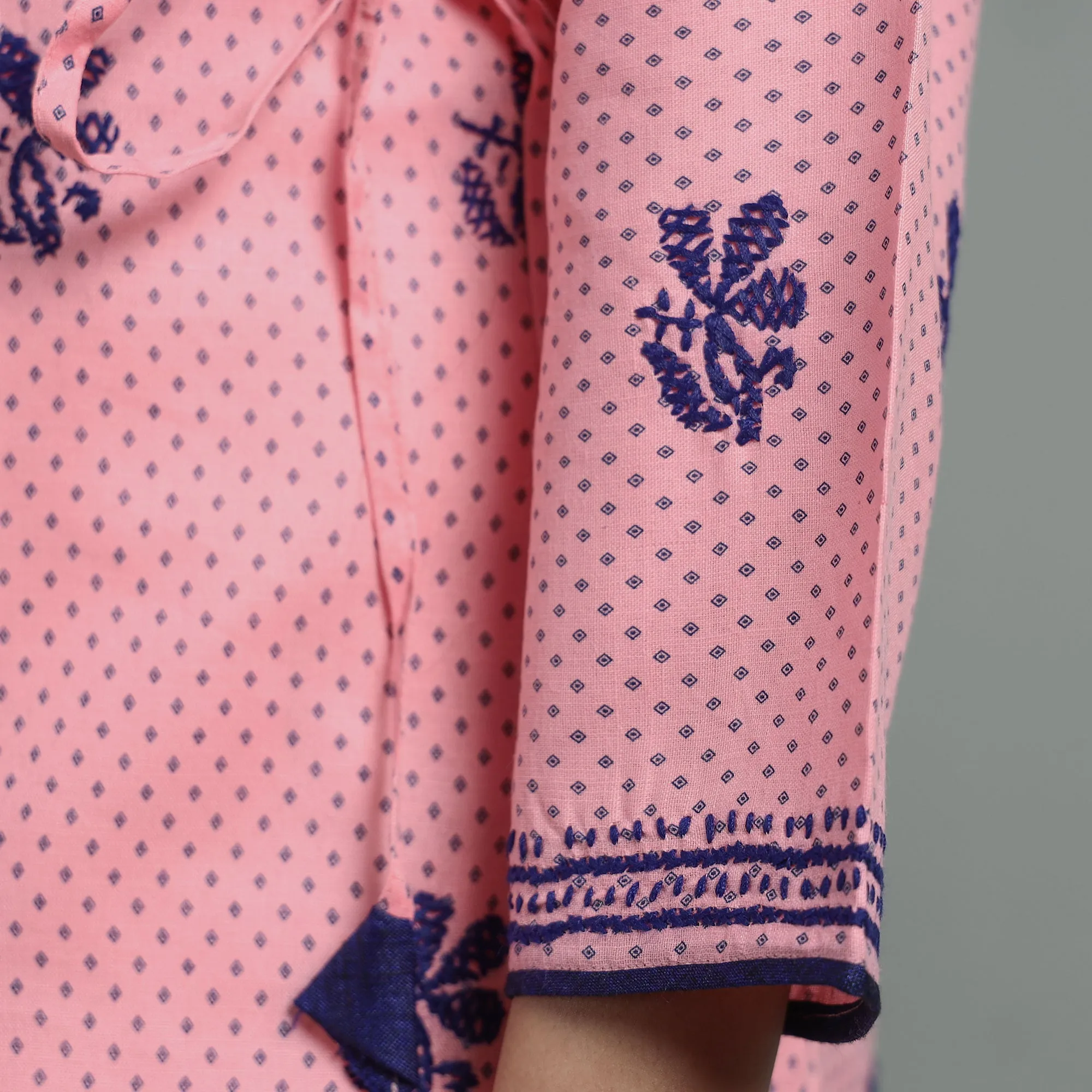 Flamingo Pink Chikankari Hand Embroidered Cotton Long Kurta