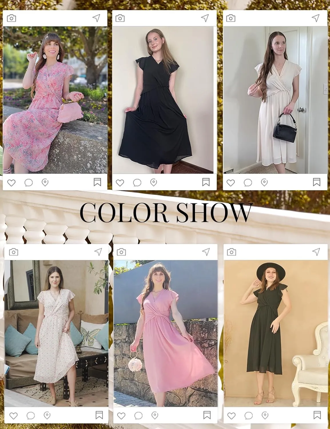 JASAMBAC Womens Dresses Casual Ruffle Short Sleeves Chiffon Empire Waist Elastic V-Neck Wedding Guest A-Line Maxi Dress