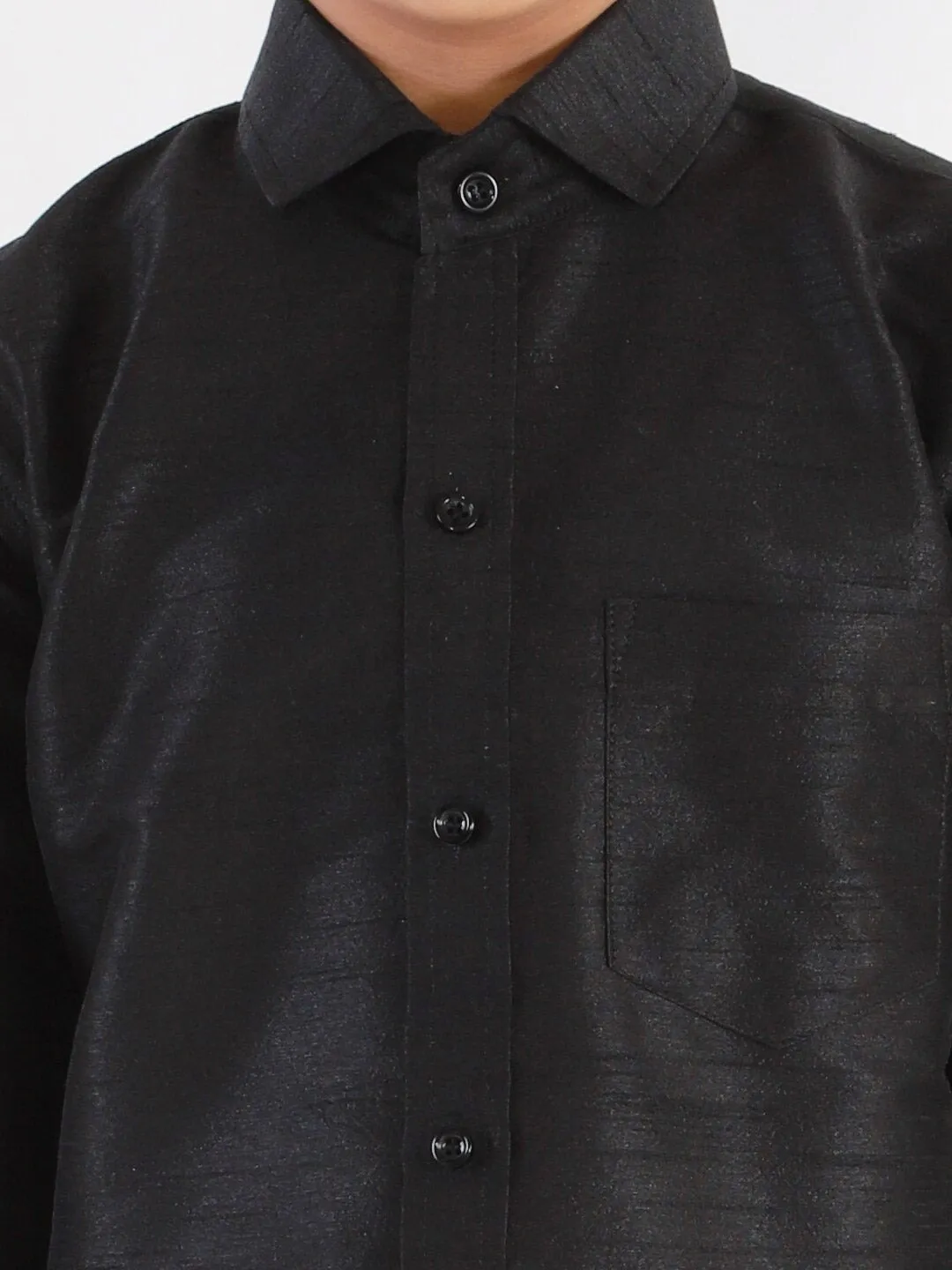 Jashvi Boy's Black & White Solid Shirt With Dhoti