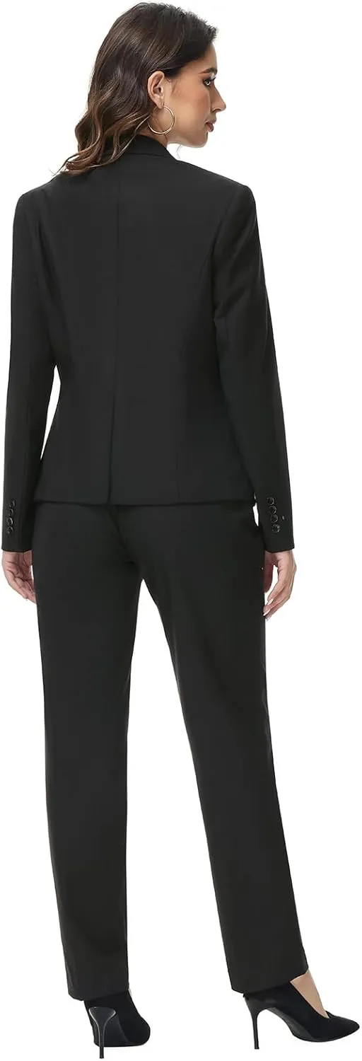 Lamgool Womens Suit 2 Piece Set Business One Button Peak Lapel Blazer Jacket with Pants for Office Ladies