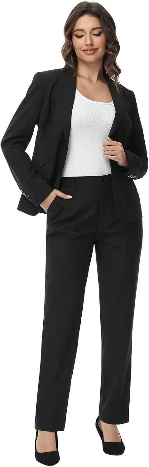 Lamgool Womens Suit 2 Piece Set Business One Button Peak Lapel Blazer Jacket with Pants for Office Ladies