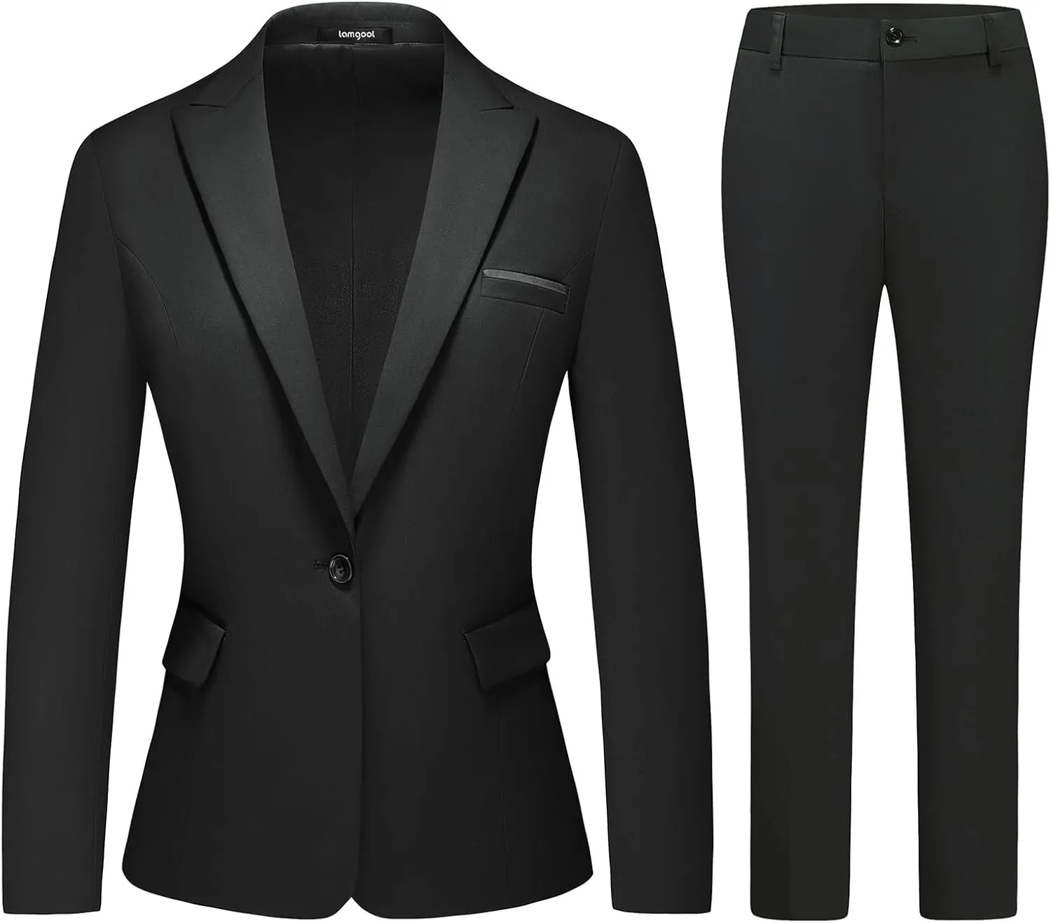 Lamgool Womens Suit 2 Piece Set Business One Button Peak Lapel Blazer Jacket with Pants for Office Ladies