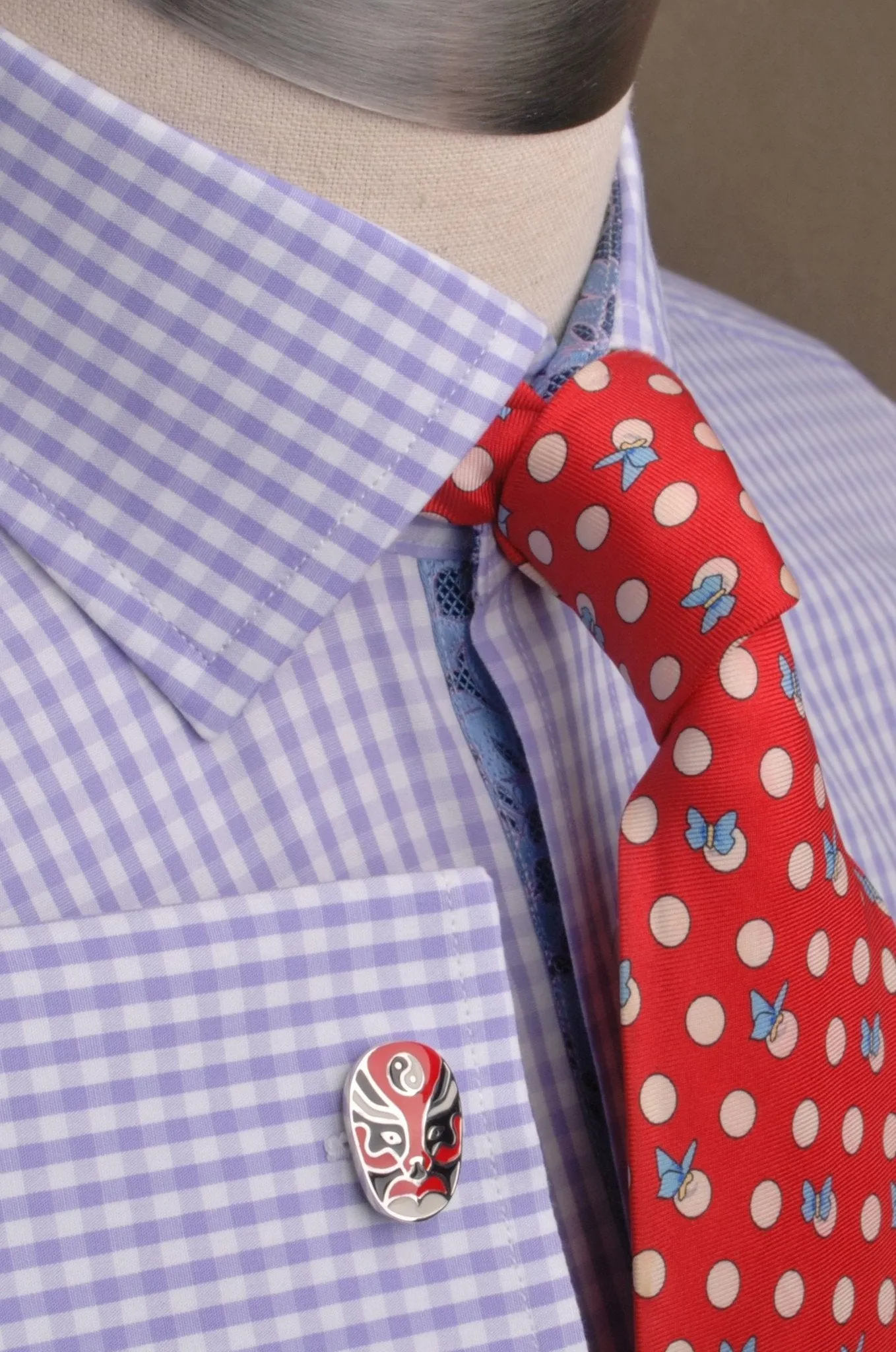Lavender Soft Purple Gingham Checkered Formal Business Dress Shirt with Hawaiian Hibiscus