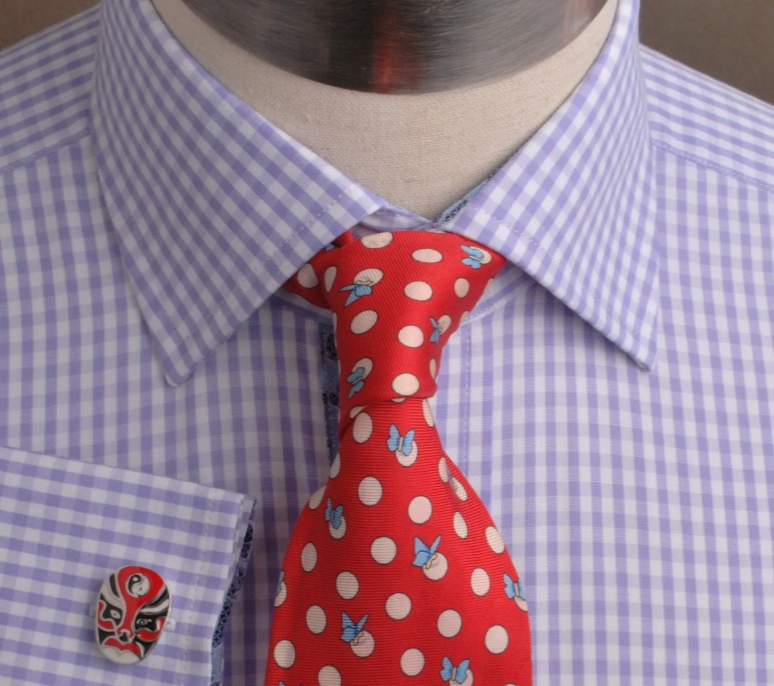 Lavender Soft Purple Gingham Checkered Formal Business Dress Shirt with Hawaiian Hibiscus