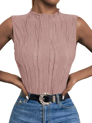 LILLUSORY Women's Mock Neck Business Casual Tank Tops Sleeveless Ruched Work Blouse Fitted 2025 Trendy Shirts