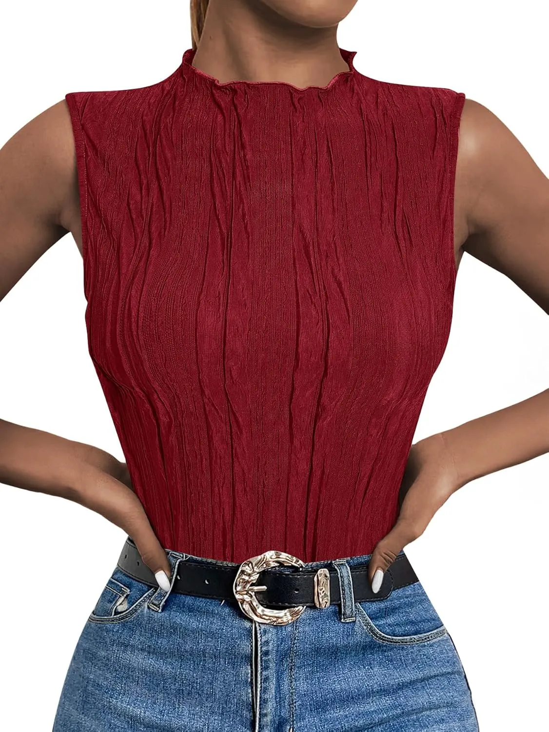 LILLUSORY Women's Mock Neck Business Casual Tank Tops Sleeveless Ruched Work Blouse Fitted 2025 Trendy Shirts