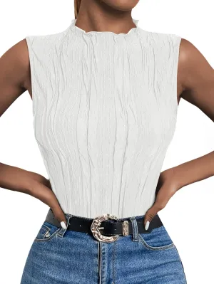LILLUSORY Women's Mock Neck Business Casual Tank Tops Sleeveless Ruched Work Blouse Fitted 2025 Trendy Shirts