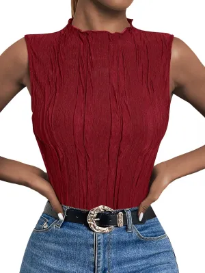 LILLUSORY Women's Mock Neck Business Casual Tank Tops Sleeveless Ruched Work Blouse Fitted 2025 Trendy Shirts