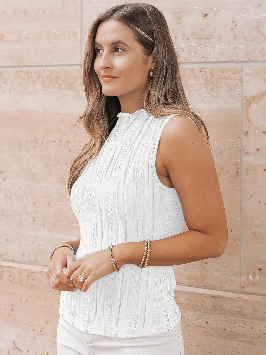 LILLUSORY Women's Mock Neck Business Casual Tank Tops Sleeveless Ruched Work Blouse Fitted 2025 Trendy Shirts