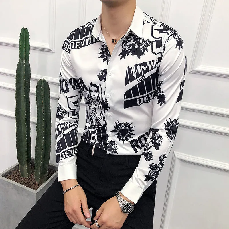 Men Shirt Mary Print Long Sleeve