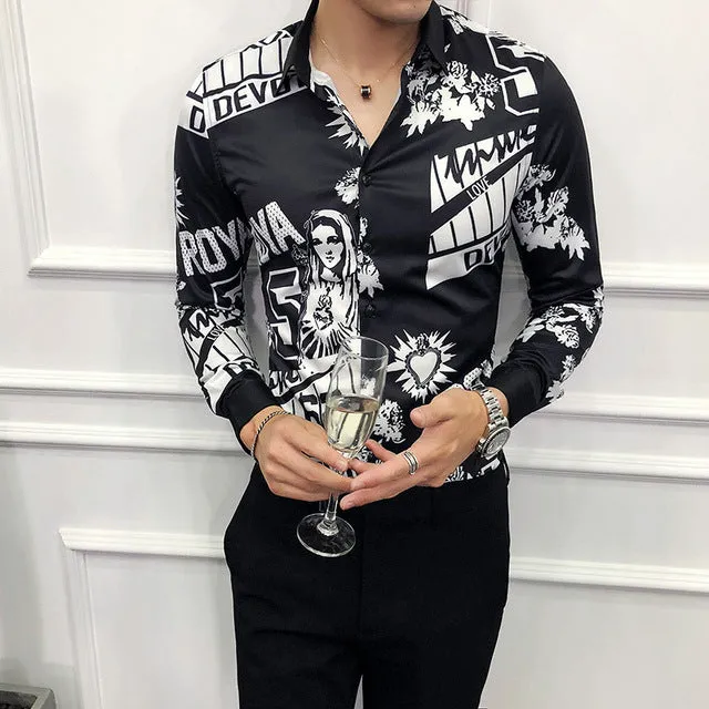 Men Shirt Mary Print Long Sleeve