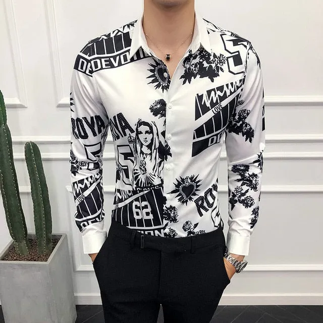 Men Shirt Mary Print Long Sleeve
