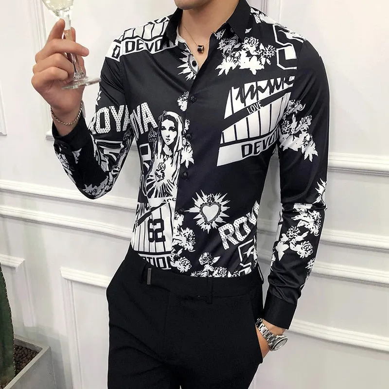 Men Shirt Mary Print Long Sleeve