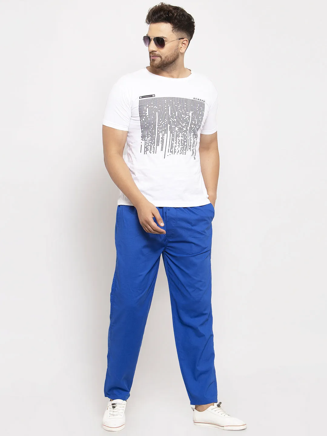 Men's Blue Solid Cotton Track Pants ( JOG 011Royal-Blue ) - Jainish