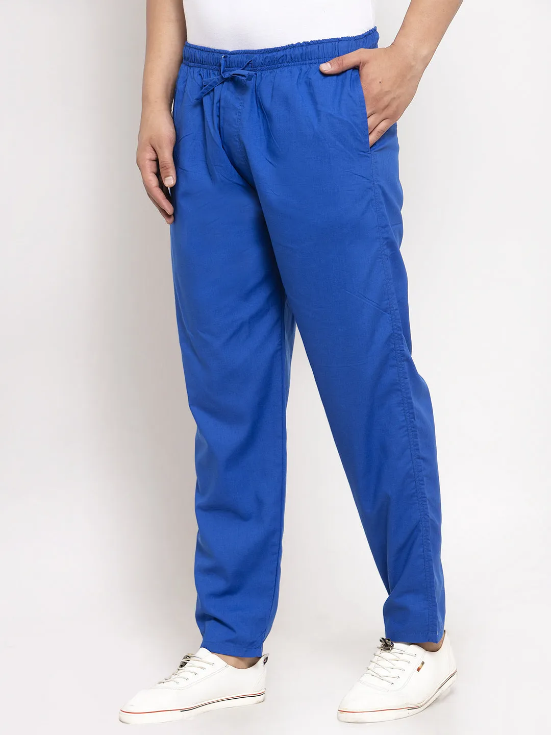 Men's Blue Solid Cotton Track Pants ( JOG 011Royal-Blue ) - Jainish