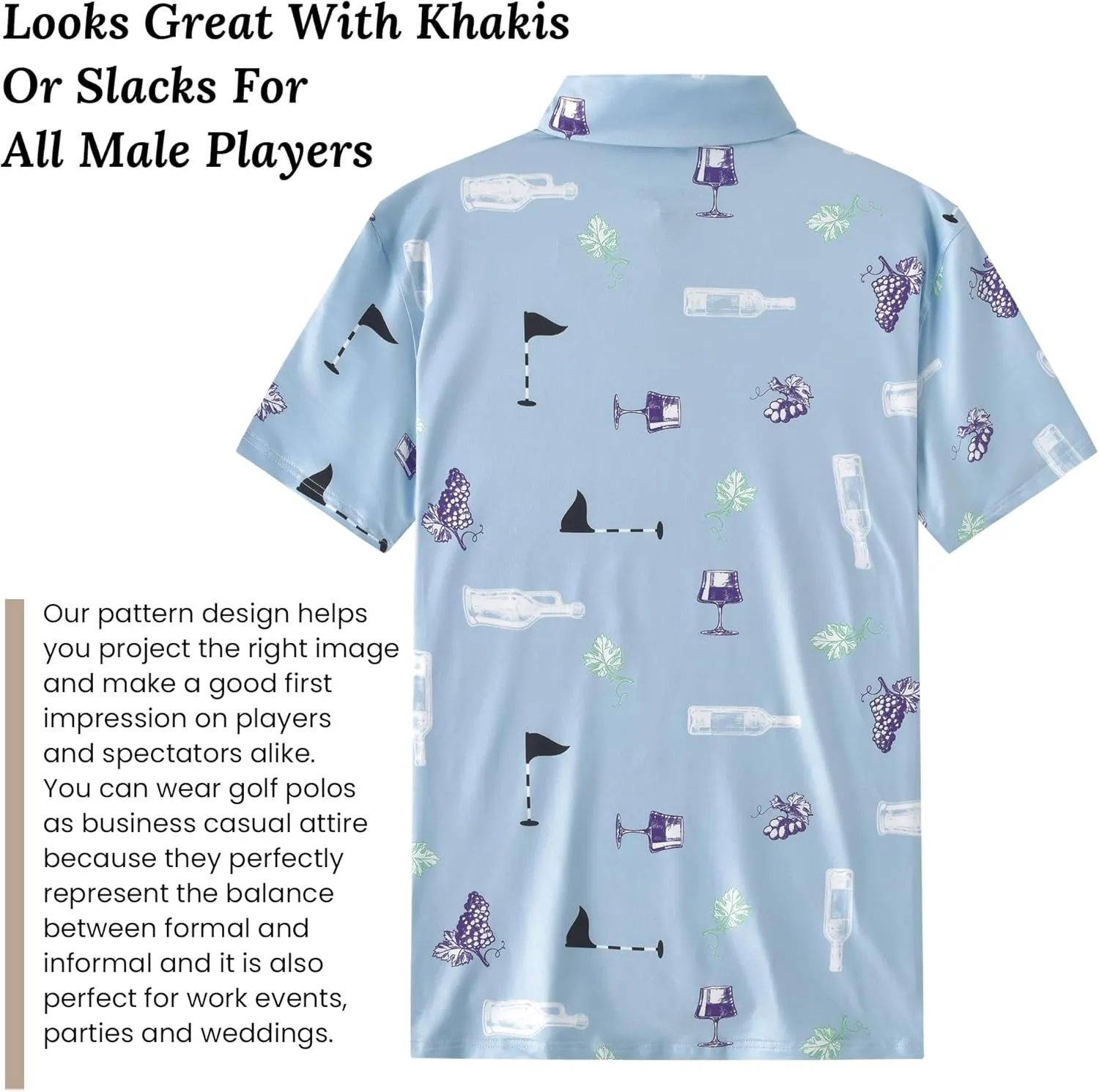 Mens Cool Crazy Funny Printed Golf Polo Shirts Summer Stretchy Dry Fit Short Sleeve Performance Shirts