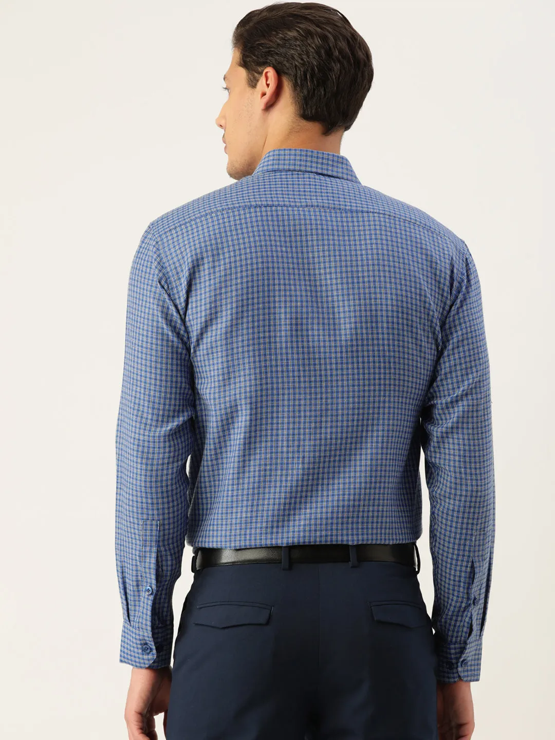 Men's Cotton Checked Formal Shirts ( SF 804Blue ) - Jainish