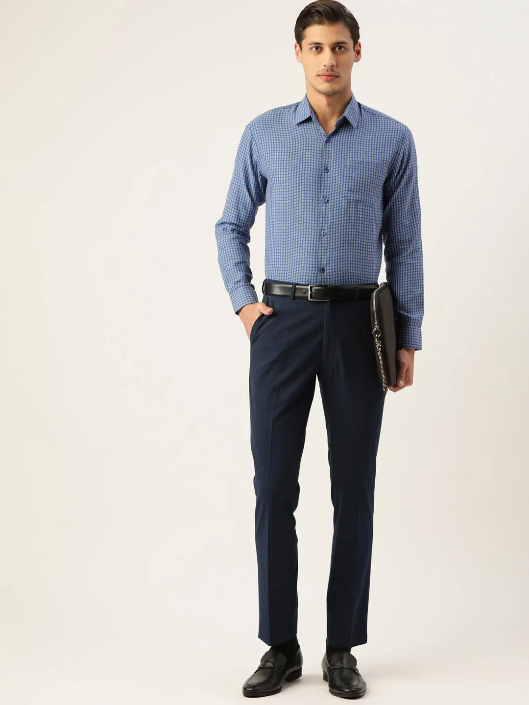 Men's Cotton Checked Formal Shirts ( SF 804Blue ) - Jainish