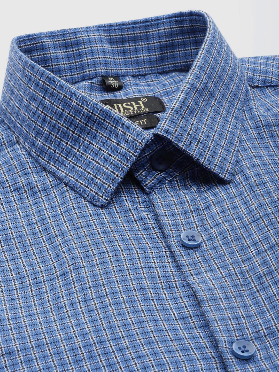 Men's Cotton Checked Formal Shirts ( SF 804Blue ) - Jainish