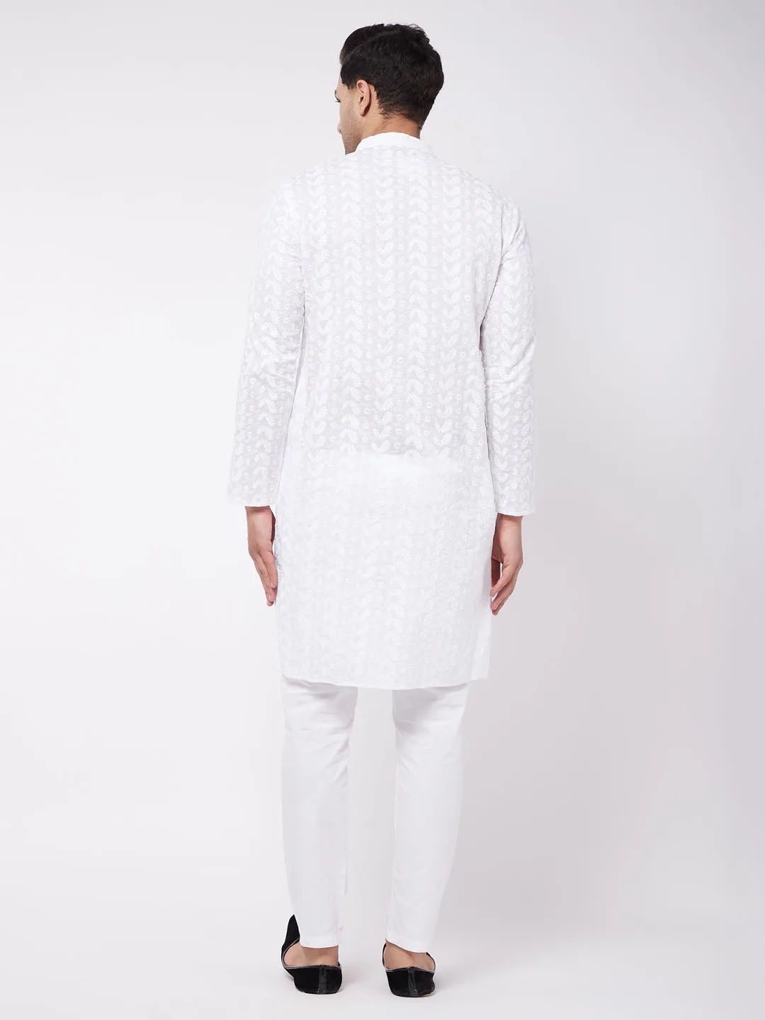 Men's White Pure Cotton Kurta Pyjama Set - Vastramay