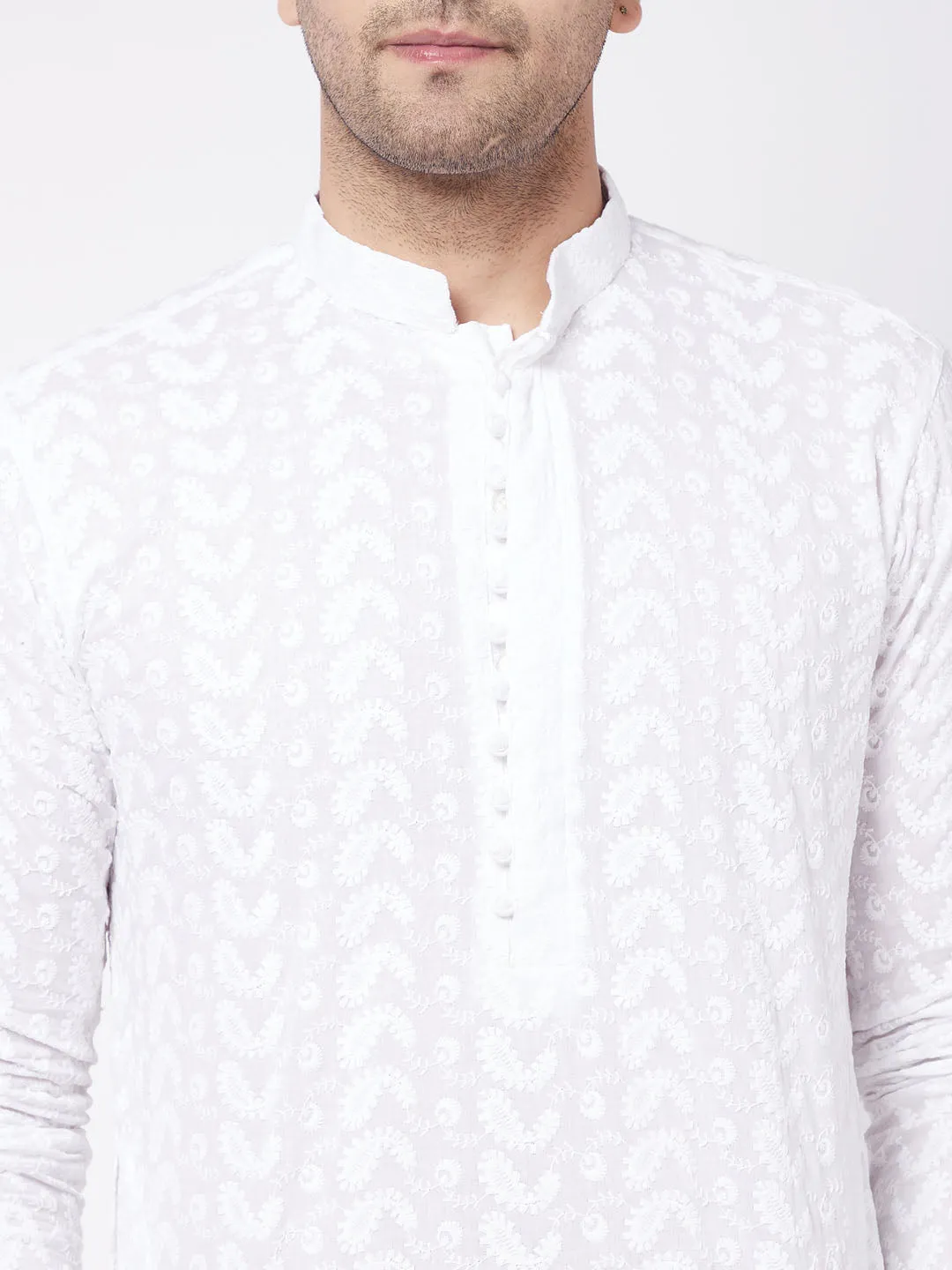 Men's White Pure Cotton Kurta Pyjama Set - Vastramay