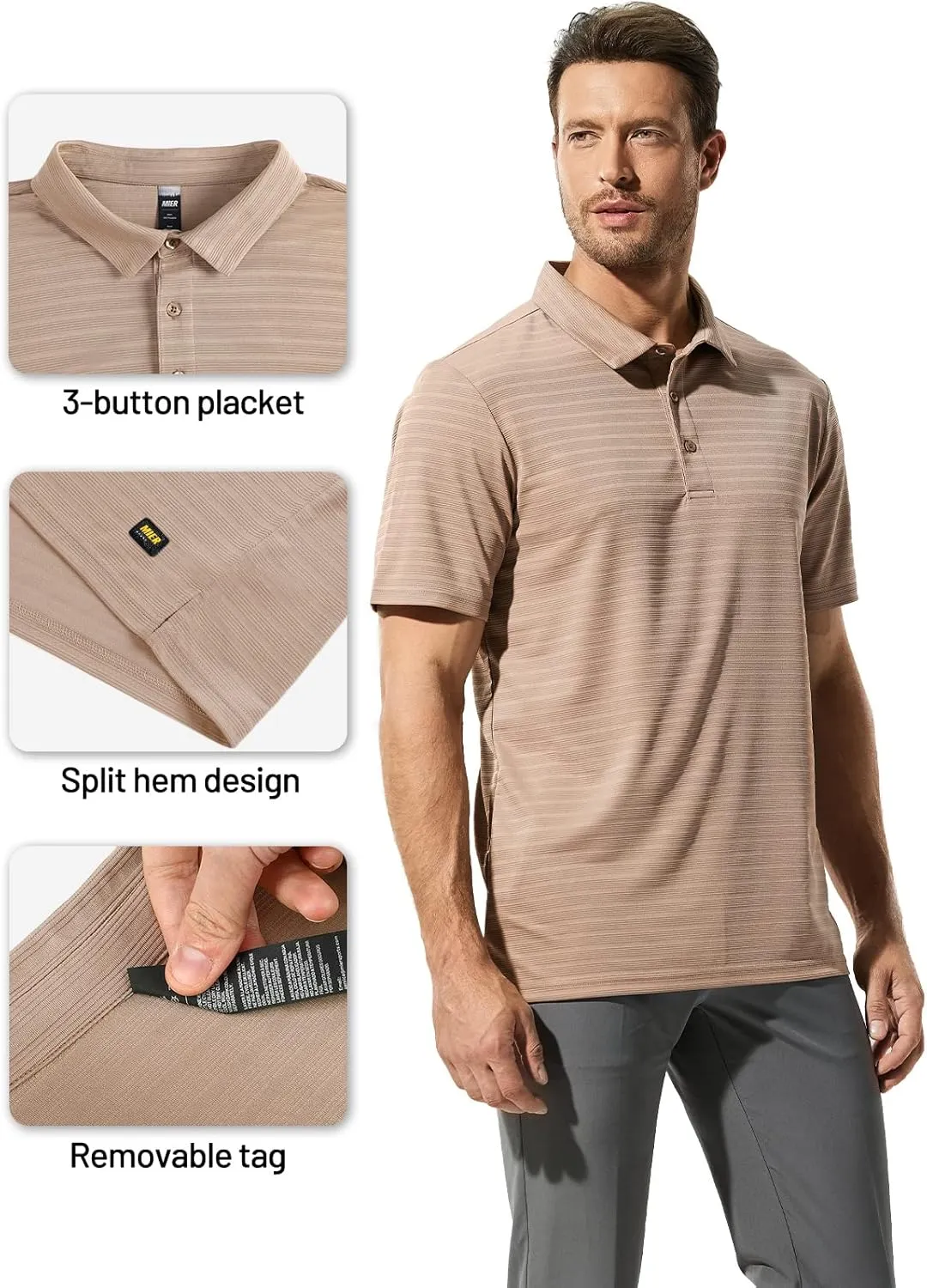 MIER Men's Quick Dry Golf Polo Shirts Short Sleeve Lightweight Casual Shirts Soft Polyester Collared Shirt
