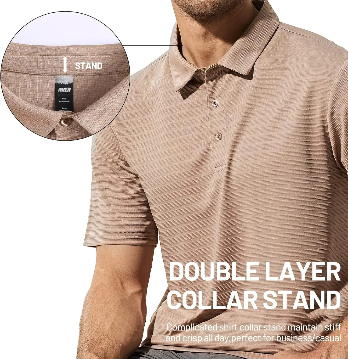 MIER Men's Quick Dry Golf Polo Shirts Short Sleeve Lightweight Casual Shirts Soft Polyester Collared Shirt