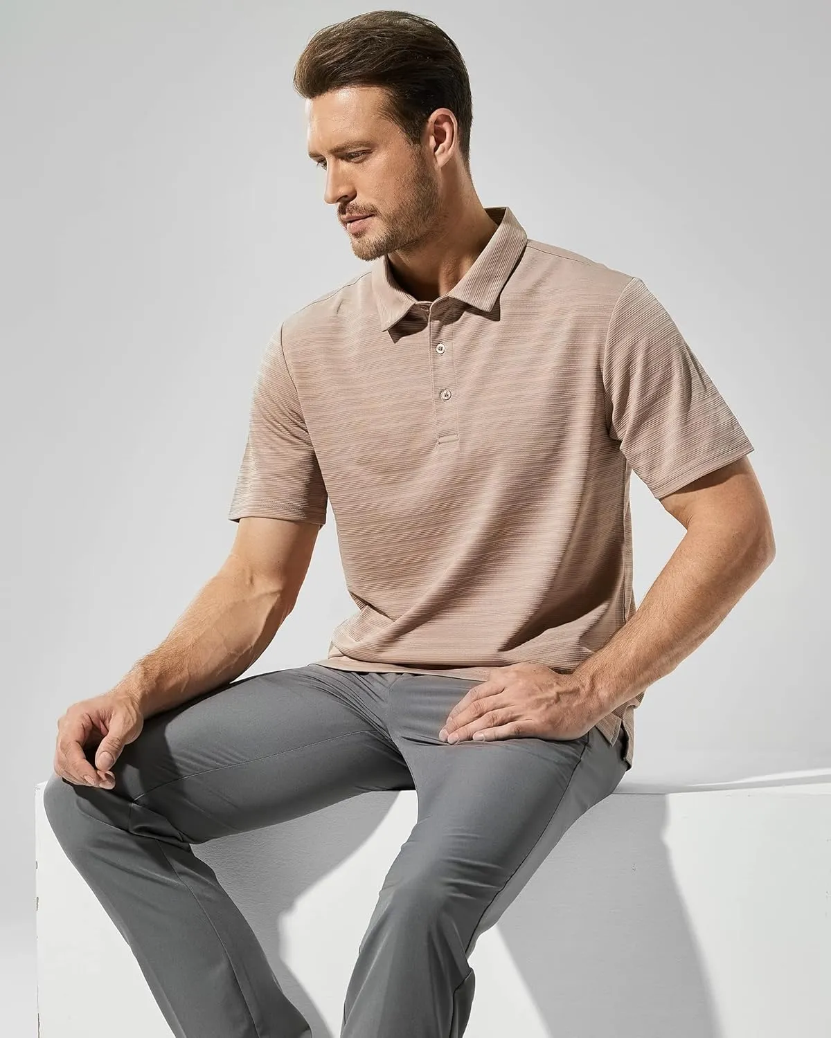 MIER Men's Quick Dry Golf Polo Shirts Short Sleeve Lightweight Casual Shirts Soft Polyester Collared Shirt