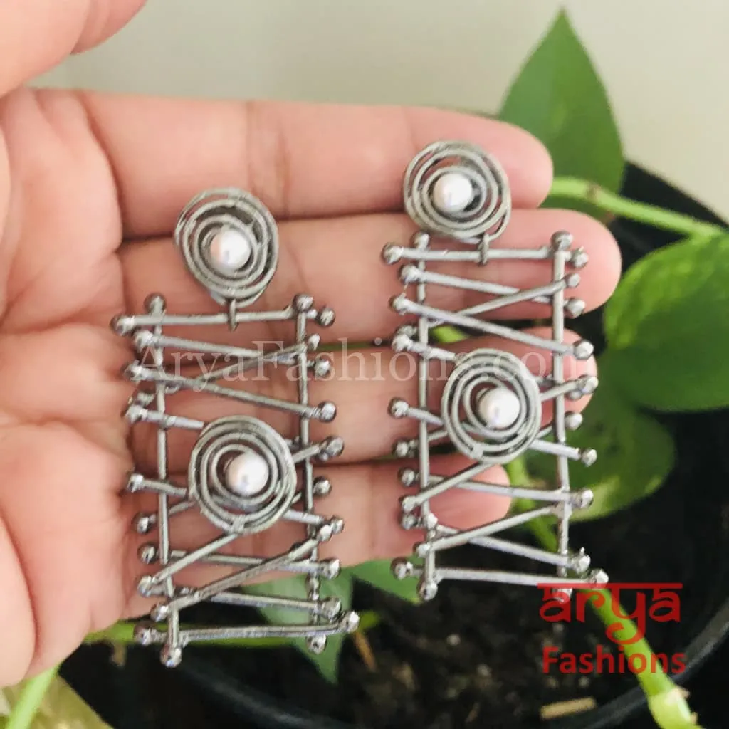 Misha Rectangle Golden Kundan Stud Earrings/Geometrical Fusion Earrings