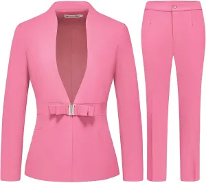MODFUL Women's Business Pant Suit Set 2 Piece Slim Fit Blazer Jacket One Button Buckle Closure Lady Work Suit for Office