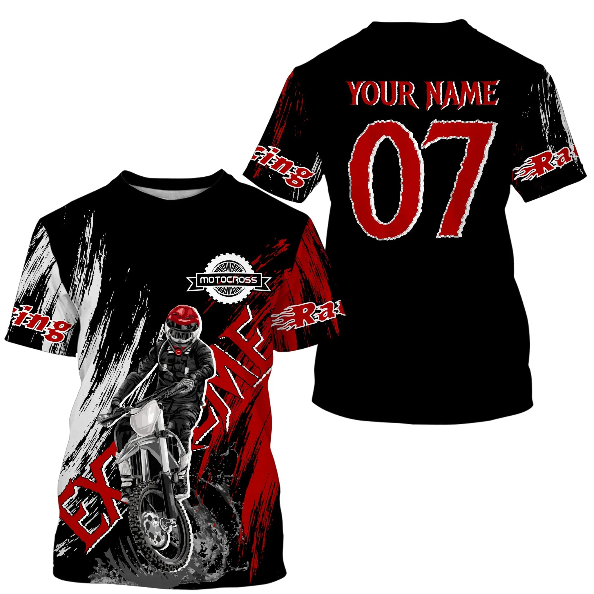 Motocross Off-Road Jersey Black Red Adult Custom Dirt Bike Racing 3D Long Sleeve Shirt 